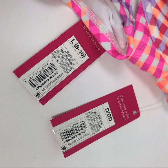 Pink Two Piece Multi Colored Swimsuit Large Bottom Size D/DD Top - Picture 10 of 12